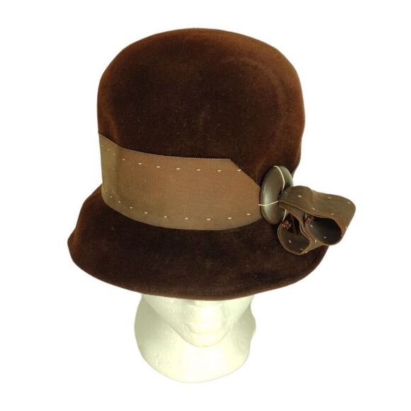 Vintage 60s Deluxe Merrimac Union Made Velvet Imported Fur Cloche Bucket Hat - Picture 7 of 10